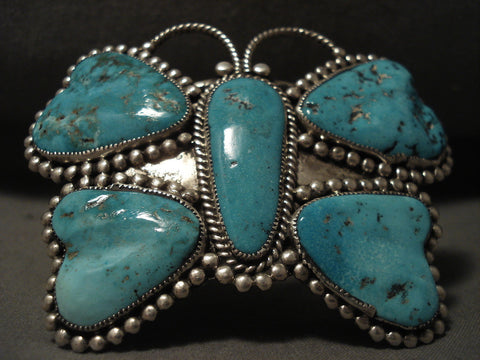 Colossal Vintage Zuni Turquoise Butterfly Silve Rbracelet