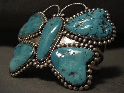 Colossal Vintage Zuni Turquoise Butterfly Silve Rbracelet