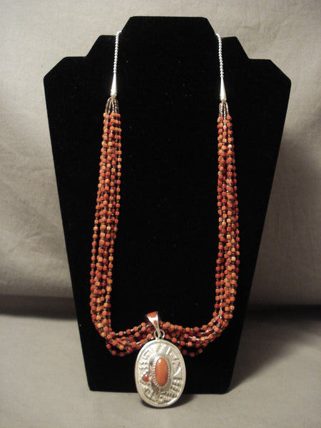 Opulent And Important Vintage Navajo Michael Perry Coral Silver Necklace