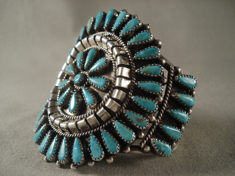 Huge Vintage Navajo Turquoise tears Of Joy Silver Bracelet Old