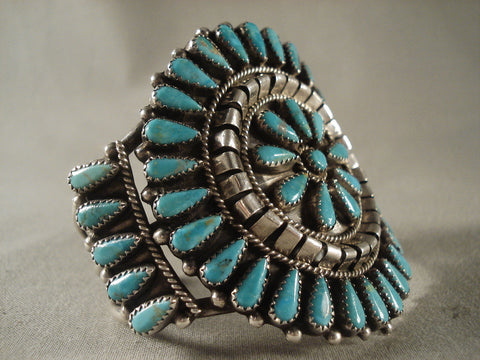 Huge Vintage Navajo Turquoise tears Of Joy Silver Bracelet Old