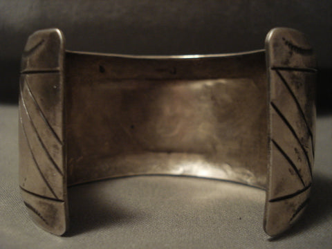 Wide Vintage Navajo 'Running Man' Navajo Silver Bracelet Old