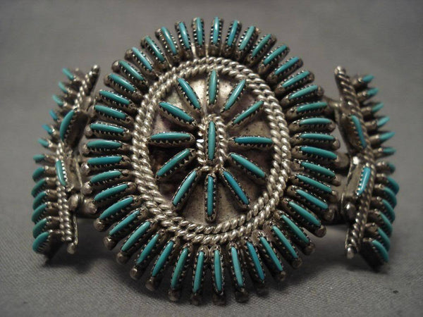 Hvy Vintage Zuni Js Bellson Needlepoint Turquoise Bracelet