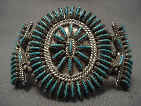 Hvy Vintage Zuni Js Bellson Needlepoint Turquoise Bracelet