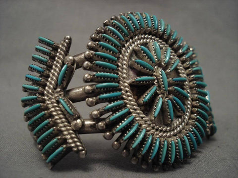 Hvy Vintage Zuni Js Bellson Needlepoint Turquoise Bracelet