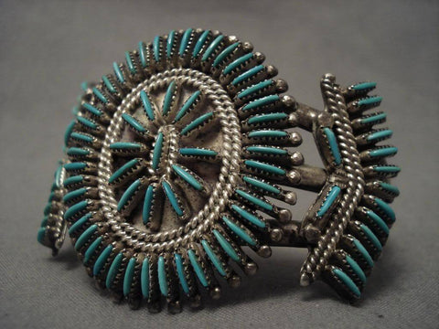 Hvy Vintage Zuni Js Bellson Needlepoint Turquoise Bracelet