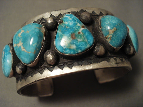 Vivid Blue Vintage Navajo Blue Carico Lake Turquoise Silver Bracelet