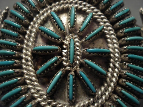 Hvy Vintage Zuni Js Bellson Needlepoint Turquoise Bracelet