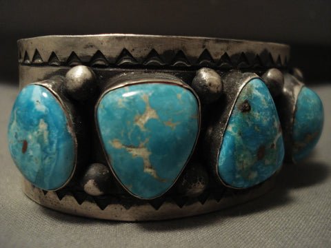 Vivid Blue Vintage Navajo Blue Carico Lake Turquoise Silver Bracelet