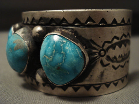 Vivid Blue Vintage Navajo Blue Carico Lake Turquoise Silver Bracelet