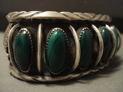 Museum Vintage Navajo 'Domed Malachite' Silver Bracelet