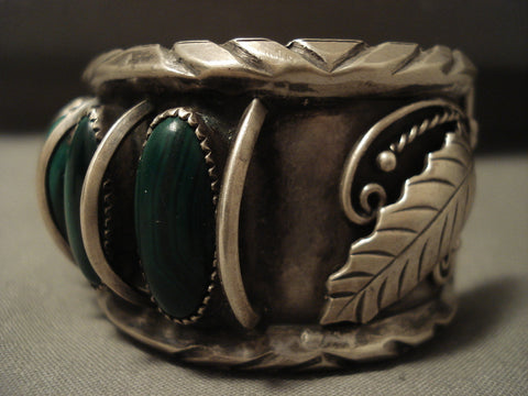 Museum Vintage Navajo 'Domed Malachite' Silver Bracelet