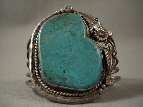 Older Huge Navajo 1950's Pilto Moutnain Turquoise Silver Bracelet