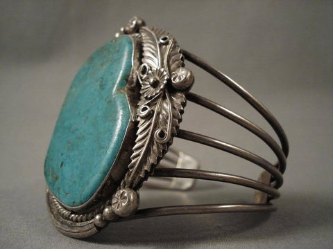 Older Huge Navajo 1950's Pilto Moutnain Turquoise Silver Bracelet