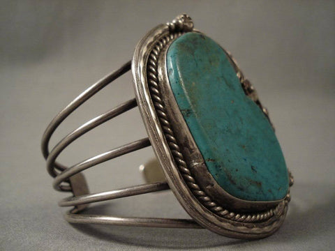 Older Huge Navajo 1950's Pilto Moutnain Turquoise Silver Bracelet