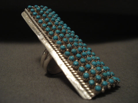 Towering Zuni Snake Eyes Turquoise Silver Ring