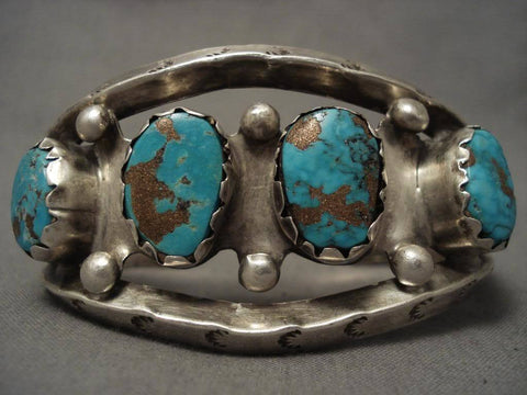 Knockout Vintage Navajo Persian Turquoise Silver Bracelet