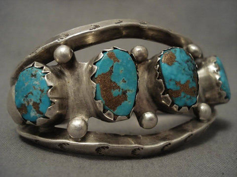 Knockout Vintage Navajo Persian Turquoise Silver Bracelet
