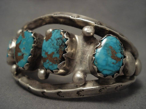 Knockout Vintage Navajo Persian Turquoise Silver Bracelet