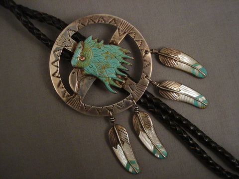 Huge Eagle Vintage Navajo Turquoise Silver Bolo Tie Old Pawn Sterling