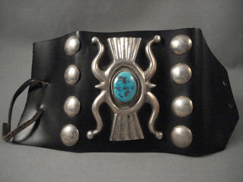 Hvy Vintage Navajo swirl And Cast Turquoise Silver Ketoh Bracelet