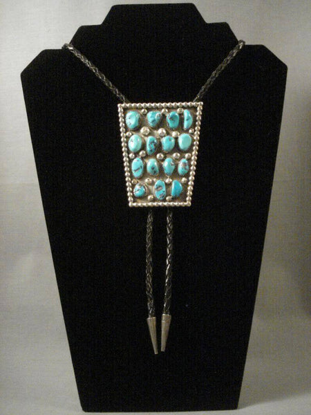 Museum Vintage Navajo Pilot Mountain Turquoise Long Family Silver Bolo Tie