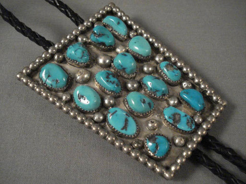 Museum Vintage Navajo Pilot Mountain Turquoise Long Family Silver Bolo Tie