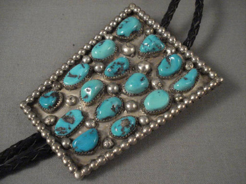 Museum Vintage Navajo Pilot Mountain Turquoise Long Family Silver Bolo Tie