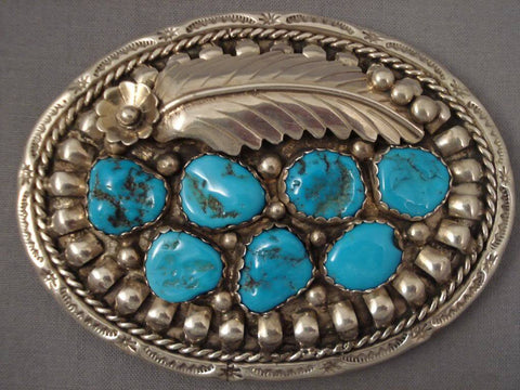 Big Old Zuni/ Navajo Blue Gem Turquoise Silver Belt Buckle