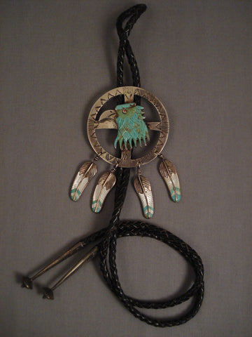 Huge Eagle Vintage Navajo Turquoise Silver Bolo Tie Old Pawn Sterling