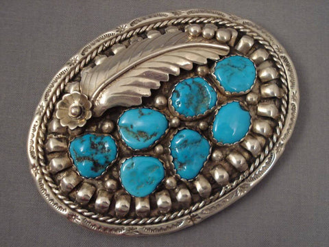 Big Old Zuni/ Navajo Blue Gem Turquoise Silver Belt Buckle