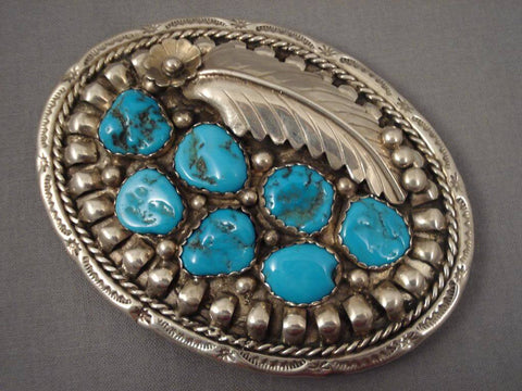 Big Old Zuni/ Navajo Blue Gem Turquoise Silver Belt Buckle