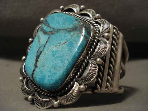Huge Navajo Blue Diamond Turquoise Silver Bracelet