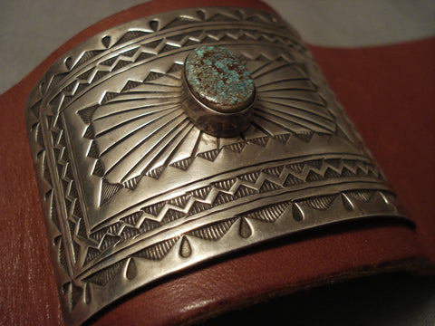 Turquoise Bursting Vintage Navajo Turquoise Silver 'Arrow Guard' Bracelet