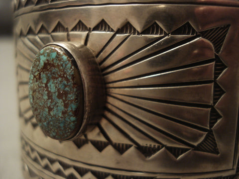 Turquoise Bursting Vintage Navajo Turquoise Silver 'Arrow Guard' Bracelet