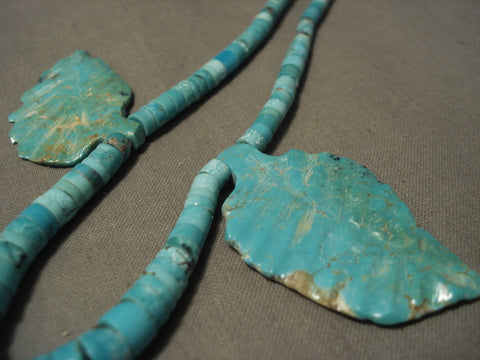 Early 1900's Vintage Navajo Hand Caqrved Turquoise Leaf Silver Necklace