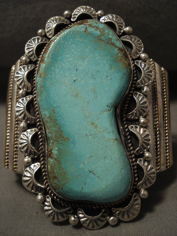 Towering Vintage Navajo Green Turquoise Silver Bracelet