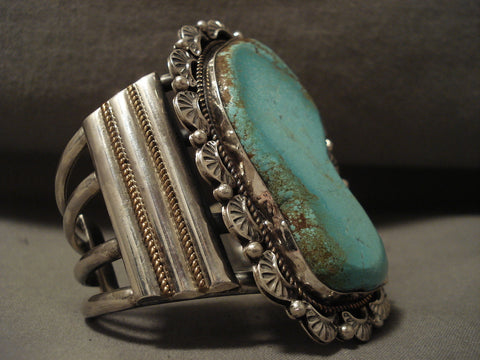 Towering Vintage Navajo Green Turquoise Silver Bracelet