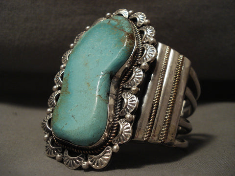 Towering Vintage Navajo Green Turquoise Silver Bracelet