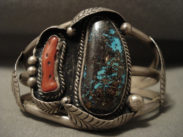 Museum Vintage Navajo Persin Turquoise Silver Coral Bracelet
