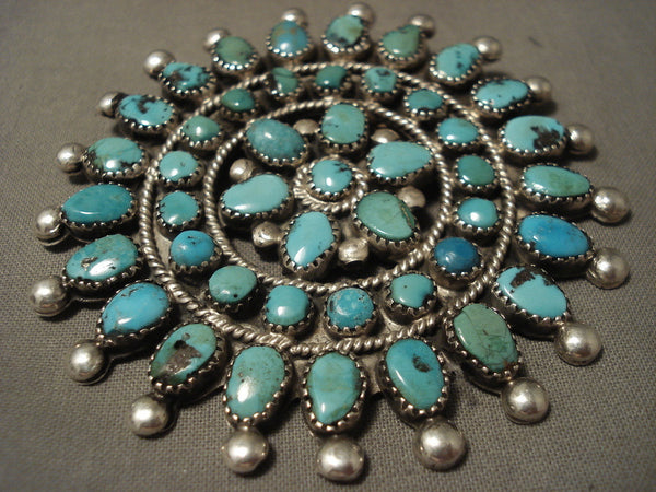 Huge Early Vintage Zuni/ Navajo Turquoise Star Silver Pin