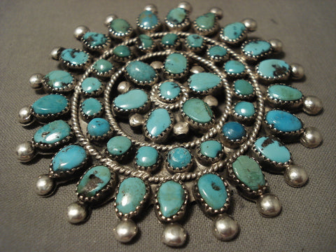 Huge Early Vintage Zuni/ Navajo Turquoise Star Silver Pin