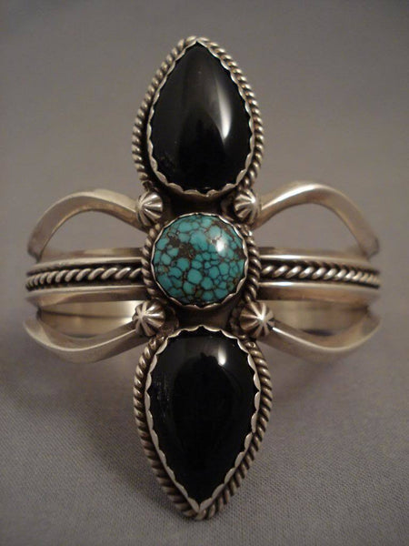 Very Unique Vintage Navajo Spiderweb Turquoise Silver Bracelet