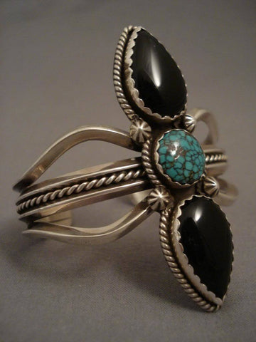 Very Unique Vintage Navajo Spiderweb Turquoise Silver Bracelet