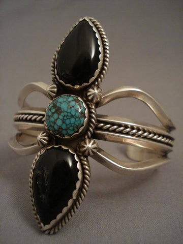 Very Unique Vintage Navajo Spiderweb Turquoise Silver Bracelet