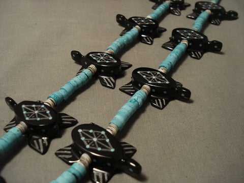 Completely Hand Carved Zuni Turtle Turquoise Necklace