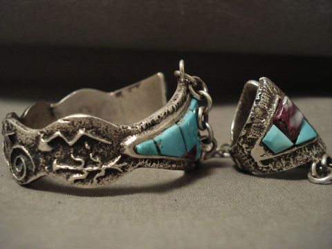 Museum Navajo Very Rare Tufa Cast Silver Princess Bracelet Ring