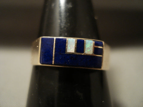 Solid 14k Gold Vintage Navajo Lapis Opal Ring