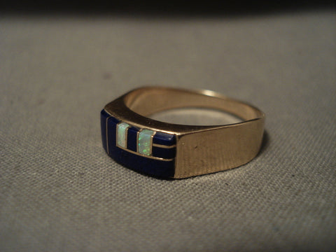 Solid 14k Gold Vintage Navajo Lapis Opal Ring