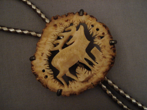 Museum Vintage Navajo yelping Elk Bolo Tie Old Pawn